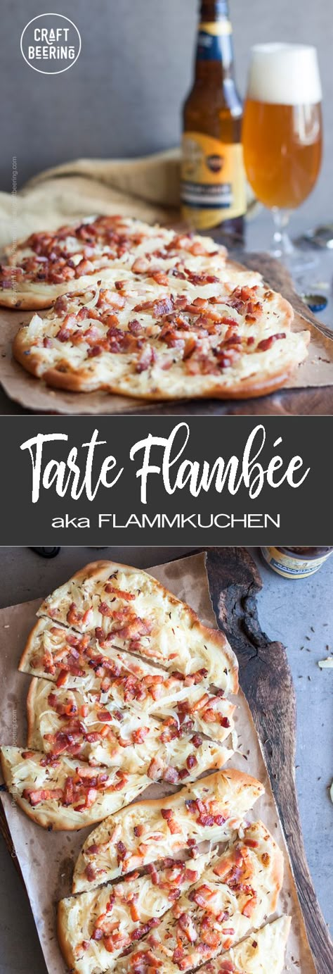 Flambe Recipes, Flamkuchen Recipe, Bavarian Pizza Recipe, Tart Flambe Recipe, Fleischmann's Yeast Recipes Pizza Dough, Flammkuchen Recipe, Flambe Desserts, Grill Mad, Tarte Flambee Recipe