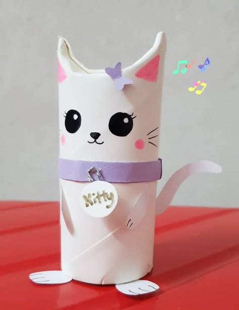 Pets Craft, Kitty Craft, Cardboard Crafts Kids, Paper Cat, Toilet Roll Craft, Rolled Paper Art, Toilet Paper Crafts, Toilet Paper Roll Crafts, Animal Crafts For Kids