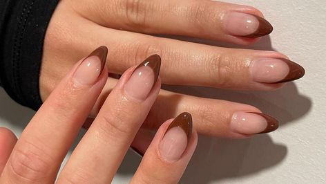 Brown-tipped nails are giving the classic French manicure a run for its money this year. And we've got all the inspo to prove it. Chocolate Brown French Tip Nails, Dark French Tip Nails, Brown French Manicure, Brown French Tips, Tipped Nails, Brown French Tip, Brown French, Manicure Inspiration, Classic French Manicure