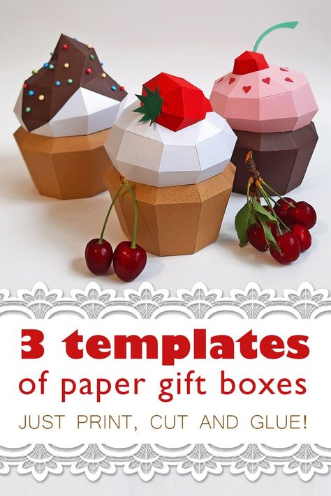 Cricut Gift Box Templates, Diy Paper Cupcake, Treat Box Svg Free, 3d Printable Templates, Paper Craft Animals, Cupcake Boxes Template, Box Papercraft, Craft Ideas For Christmas, Craft Animals