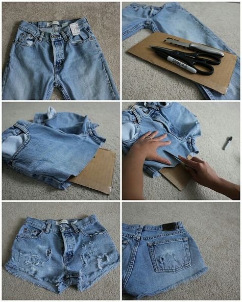 Diy Denim Shorts, Diy Jean Shorts, Making Shorts, Diy Distressed Jeans, Dip Dye Shorts, Diy Clothes Refashion Videos, Diy Ripped Jeans, Diy Summer Clothes, Diy Clothes Refashion