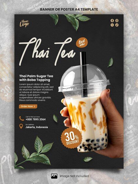 Boba Tea Poster, Poster Boba, Boba Poster, Tea Poster, A4 Template, Thai Tea, Palm Sugar, Boba Tea, Menu Restaurant