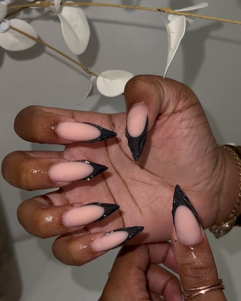 3 D matte set 😍😍😍 love ! | Instagram French Tip Black, Long Nails Almond, Black Matte Nails, Matte Almond Nails, Black Almond Nails, Black French Tip, Long Almond Nails, Matte Black Nails, Black Acrylic Nails