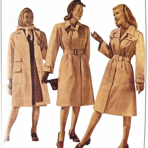 Coats and dresses from 1940s Sears catalogues. #vintagestyle #vintagefashion #40s #1940s #vintageadvertising #vintageadvertisement #fashion #womensfashion #retro #1940sfashion #40sfashion #wintercoats #winterfashion #vintageclothing #retrostyle #fashionstyle #sears #vintagesears #vintagesearscatalog #vintagecatalog #ephemera #vintageoutfit #outfitinspo 1940s Trench Coat, 1940s Coat, 1940 Fashion, 40's Fashion, 1940s Women, 1940s Woman, 40s Fashion, Vintage Advertisement, Short Coat