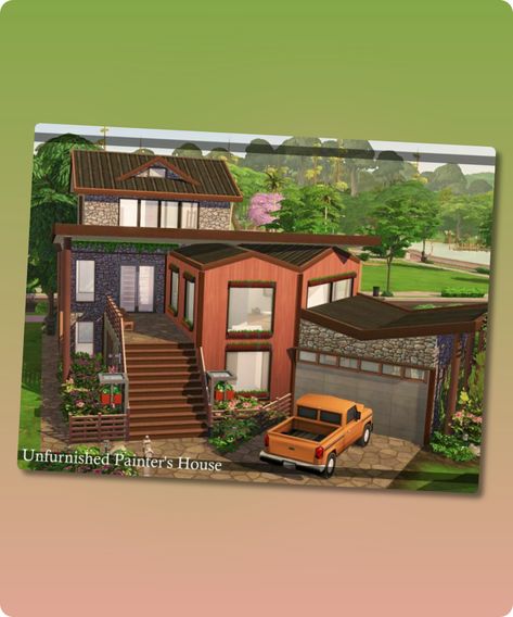 Sims 4 Unfurnished Painter’s House | noCC A painter once lived in this house. He moved out because of debts and sold the furniture, but some of his belongings remained in the house. The interiors are not furnished, they are left to your creative invention! 🙂 Lot:30×20 Lot type: Residential Includes: 4 bedrooms 5 bathroomsContinue reading "Unfurnished Painter’S House | Nocc By Simzmora" #decorated #gaming #sims4cc #sims #houses #sims4 Hall House, Creative Inventions, Sims 4 Cc Download, Sims Houses, House Painter, Tools And Toys, Best Sims, House On The Rock, In This House