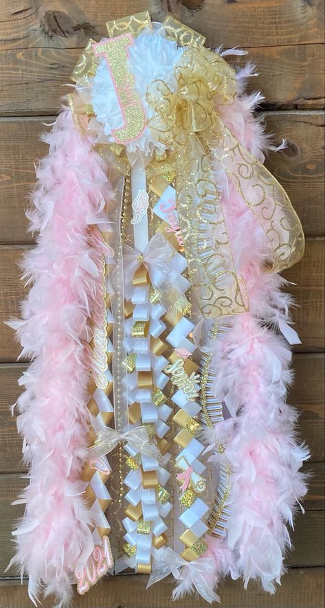 Pink Gold And White Homecoming Mum, Pink And Gold Mums Homecoming, Pink And White Mums Hoco, Senior Mums Homecoming White And Gold, Pink Homecoming Mum, Pink Mums Homecoming, Hot Pink Homecoming, 3 Braids, Hoco Mums