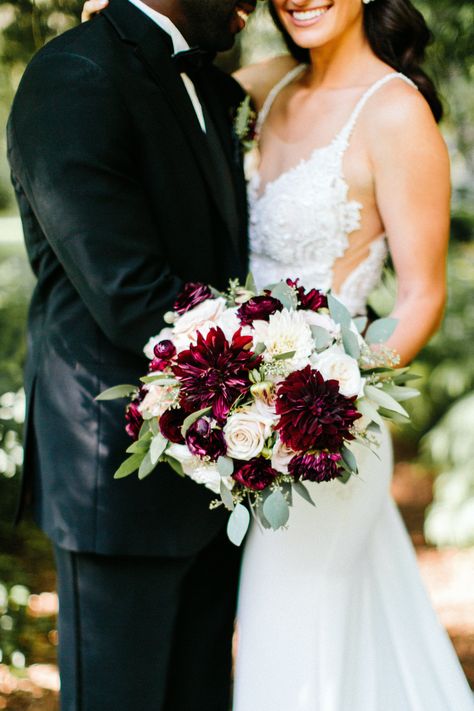 Burgundy Bouquets For Bride, Burgundy And Ivory Bouquet, Dalia Wedding Boquet, White And Burgundy Bouquet, Wedding Bouquets Dahlia, Wedding Bouquets Burgundy, Dahlia Bridal Bouquet, Burgundy Wedding Bouquet, Wedding Ceremony Unity Candle