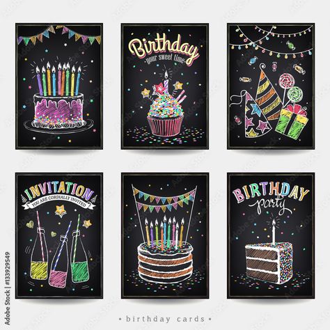 Birthday Cake Art, Birthday Chalkboard Art, Birthday Invitation Cards, Birthday Doodle, Invitation Card Birthday, Birthday Card Drawing, Birthday Chalkboard, Birthday Cake With Candles, Card Drawing