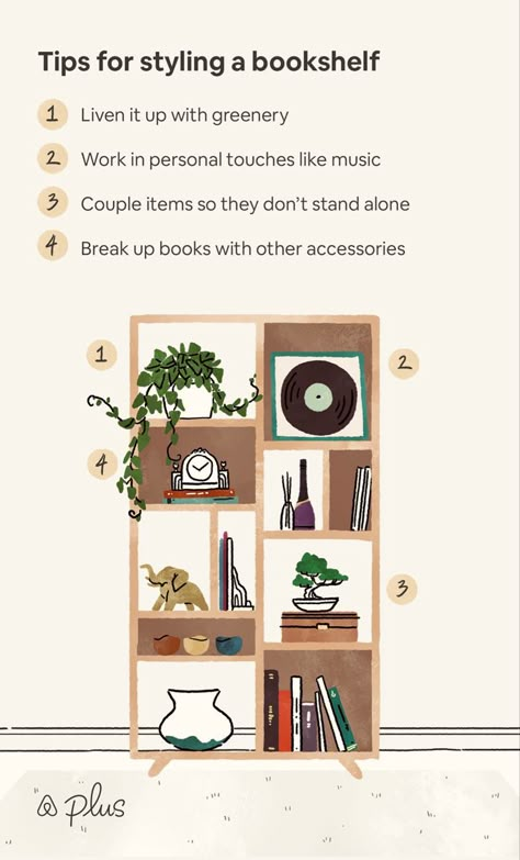 How To Home Decor Tips, Wall Decor Tips Interior Design, Interior Design Living Room Shelves, Books Interior Decor, Bookcase Interior Design, Interior Decor Tips, Diy Decor Minimalist, Minimalist Bookshelf Aesthetic, Black Furniture Interior Design