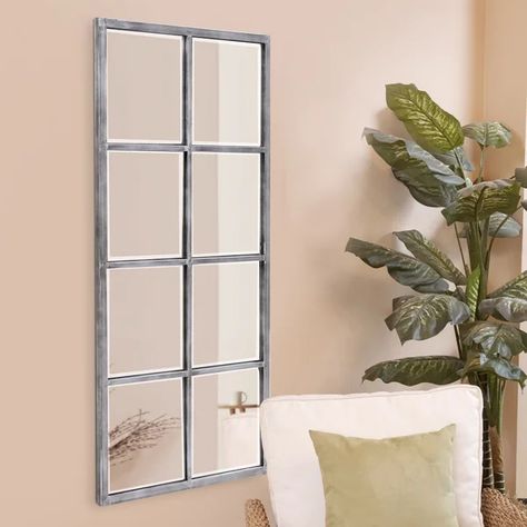 Mitchem Beveled Accent Mirror Windowpane Mirror, Window Pane Mirror, Rectangular Bathroom Mirror, White Wall Mirrors, Farmhouse Flair, Farmhouse Window, Mirror Panels, Farmhouse Windows, Entryway Bathroom