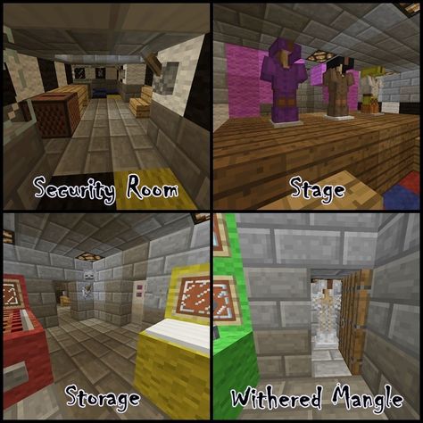 Minecraft FNAF Security Room Stage Withered Mangle Storage Five Nights At Freddys - Ky Fnaf Minecraft, Minecraft Fnaf, Security Room, Mine Minecraft, Diy Minecraft, Safe Room, Minecraft Blueprints, Minecraft Tutorial, Minecraft Creations