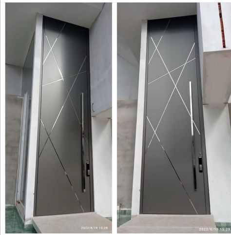 This door aluminium with stainless steel chrome with acm panal gray shade Cladding Door, Door Panelling, Aluminium Door Design, Door Aluminium, Modern Exterior Doors, Luxury Door, Dark Background Wallpaper, Doors Design, Home Door Design