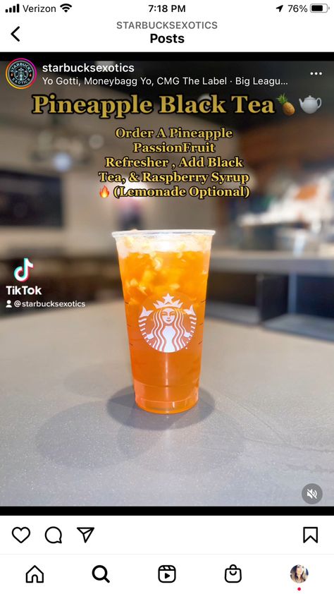 Iced Black Tea Lemonade Starbucks, Starbucks Black Tea Drinks, Iced Tea Lemonade, Pineapple Lemonade, Starbucks Secret, Starbucks Drink, Raspberry Syrup, Starbucks Secret Menu, Starbucks Drinks Recipes