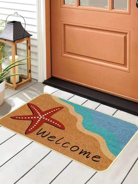 Summer Door Mat Diy, Coastal Doormat, Painted Door Mat, Tropical Bathroom Rug Turquoise, Beach Rug, Tropical Door Mat, Little Beach House, Name Decor, Beach Rugs