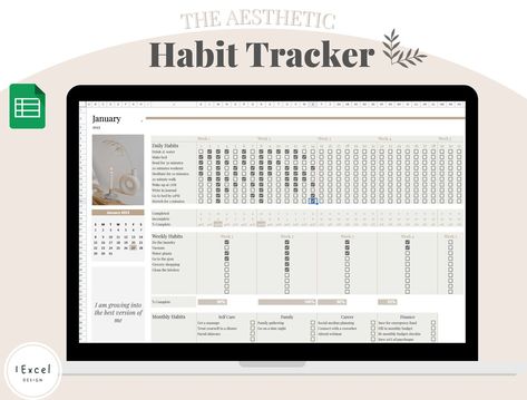 Aesthetic Habit Tracker, Goal Spreadsheet, Habit Tracker Spreadsheet, Study Planner Free, Habit Planner, Habit Tracker Template, Daily Planner Design, 2023 Aesthetic, Mom Planner