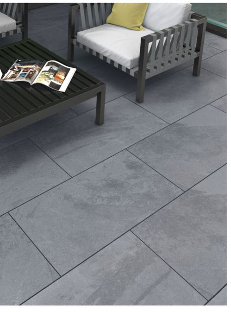 Paving Slabs Ideas, Patio Tile Ideas, Bbq Wall, Grey Pavers, Garden Slabs, Slate Paving, Newsletter Subscription, Grey Paving, Terrace Tiles