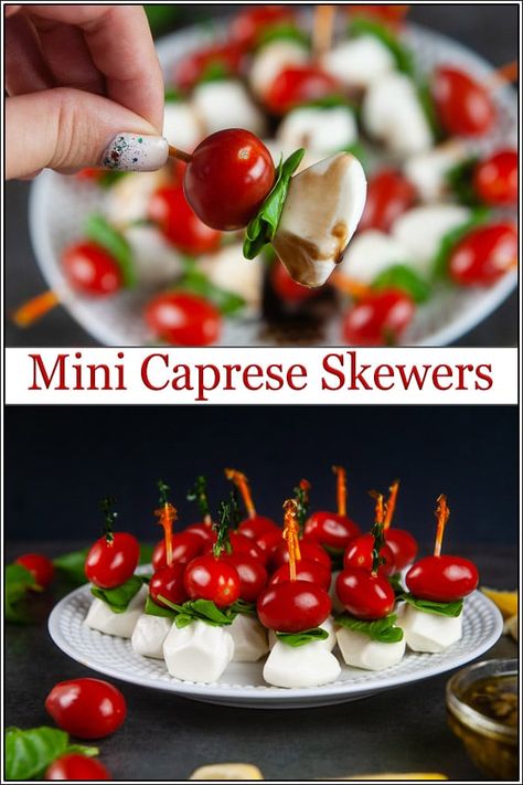 Salad Kabobs, Bday Food, Mozzarella Appetizers, Mozzarella Caprese, Caprese Bites, Caprese Recipes, Caprese Skewers, Low Carb Appetizers, Appetizer Bites