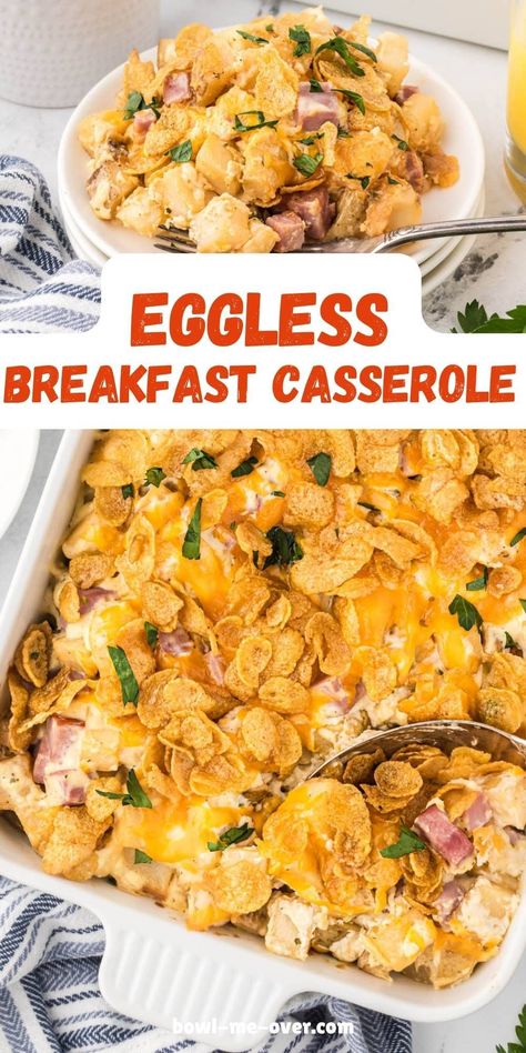 Egg-free simple and delicious! This easy casserole is perfect for breakfast, brunch or dinner. Great for Easter Brunch, Christmas morning or an easy weeknight meal with ingredients you already have on-hand! Eggless Breakfast Casserole, Brunch Christmas, Hash Brown Breakfast Casserole, Eggless Breakfast, Hash Brown Breakfast, Yummy Casserole Recipes, Breakfast Casserole Recipe, Breakfast Hashbrowns, Hashbrown Breakfast Casserole