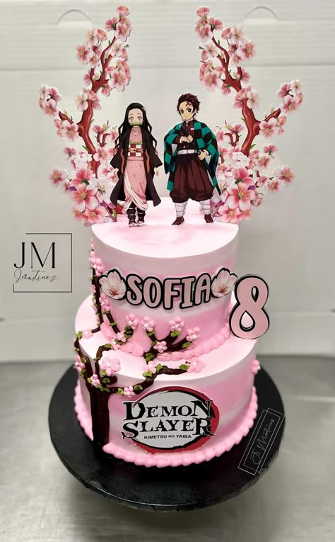 Nezuko Birthday Cake Ideas, Demon Slayer Cake Ideas Nezuko, Anime Sweet 16 Birthday Parties, Anime Cake Demon Slayer, Demon Slayer Birthday Ideas, Anime Quinceanera Theme, Nezuko Party Ideas, Nezuko Cake Ideas, Nezuko Birthday Party