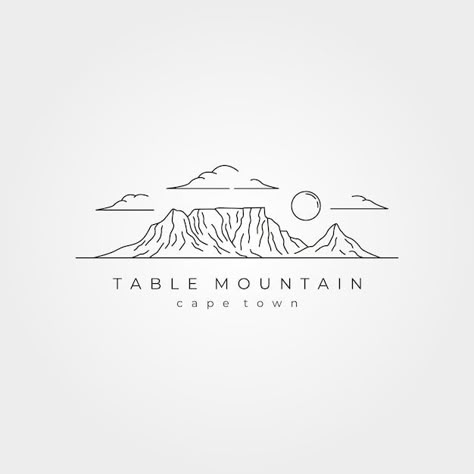 Landscape Line Art, Tattoo Table, Mountain Outline, Table Mountain Cape Town, Cartoon Mountain, Town Drawing, Forest Logo, Mountain Sketch, Sigil Tattoo