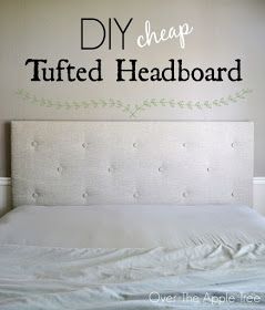 DIY Cheap Tufted Headboard- Made with a piece of $10 styrofoam insulation board and faux fabric buttons by Over The Apple Tree Diy Tuffed Headboard, Tuffed Headboard, Cheap Headboard, Cheap Diy Headboard, Styrofoam Insulation, Faux Headboard, Diy Tufted Headboard, Headboard Tutorial, Tufted Headboards