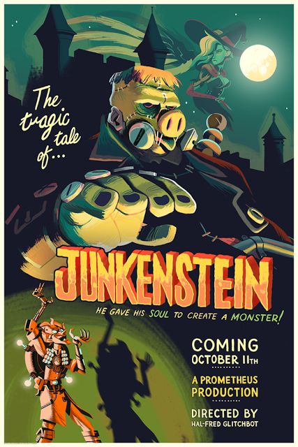 'The Tragic Tale Of Junkenstein' by Glen Brogan Glen Brogan, Dr Junkenstein, Overwatch Poster, Overwatch Halloween, Overwatch Posters, Roadhog And Junkrat, Junkrat And Roadhog, Overwatch Drawings, Over Watch