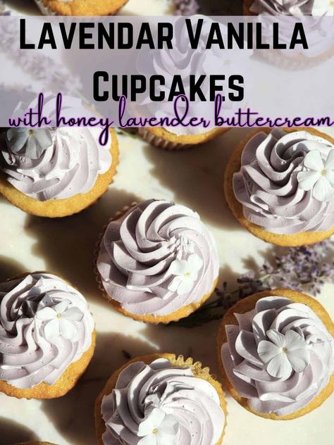 Lavender Vanilla Cupcakes with Honey Lavender Buttercream - The Proverbs Kitchen Vanilla Lavender Cupcakes, Lavender Buttercream, Balsamic Dressing Recipe, Honey Cupcakes, Creamy Balsamic Dressing, Lavender Cupcakes, Vanilla Bean Cupcakes, Purple Cupcakes, Vanilla Lavender