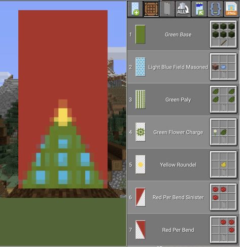 Christmas Tree Minecraft, Banner Designs Minecraft, Best Minecraft Banners, Tree Minecraft, Minecraft Banner Ideas, Christmas Tree Banner, Banners Minecraft, Minecraft Banner Patterns, Mc Banner