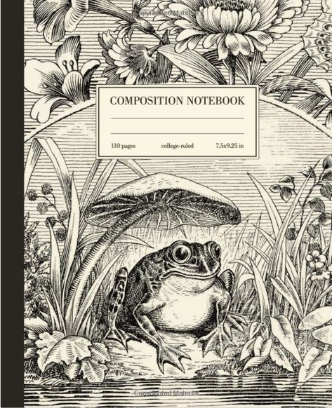 Vintage Aesthetic College Ruled Lined Composition Notebook Perfect for school, college, university, work. Use it as a diary or journal. Unique gift idea for any frog lover. Journal For School, Mushroom Vintage, Mushroom Cottagecore, Illustration Calendar, Frog Mushroom, College Office, Graph Paper Notebook, Cute Cottagecore, Calendar Notebook