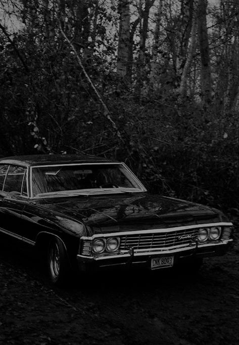 Impala Wallpaper Iphone, Black Impala 1967, Impala Car Wallpaper, Supernatural Black And White, 1967 Chevy Impala Aesthetic, Black Impala, 67 Chevy Impala Supernatural, 1967 Chevy Impala Supernatural Wallpaper, Chevy Impala 1967 Supernatural