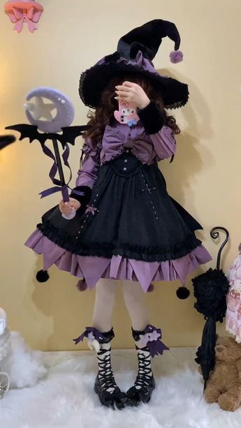 Kawaii Witch Outfit, Kawaii Witch Costume, Witch Costume Diy, Dark Kawaii, Clothing Design Sketches, Fashion Design Collection, Witch Outfit, Family Halloween, Really Cute Outfits