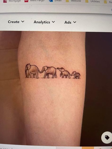 Besties Tattoos, Small Elephant Tattoo, Grandchildren Tattoos, Elephant Family Tattoo, Family Tattoo Ideas, Cute Tattoos On Wrist, Tattoo Family, Tattoo Wedding Rings, Back Of Neck Tattoo