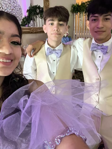 Purple Chambelan, Chambalans Outfits Quince Purple, Purple Quince Court, Rapunzel Quinceanera Theme Chambelanes, Purple Quince Chambelanes, Purple Chambelan Outfits, Chambelanes Outfits Quinceanera Purple, Quinceanera Tuxedos, Quince Decorations Purple