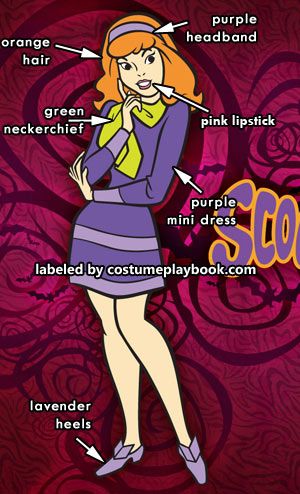 Costume Guide - Daphne is the pretty, fashionable member of Mystery Inc who's all about the color purple! Couples can dress up as Daphne and Fred Dephane Scooby Doo Costume, Daphne Hair Scooby Doo, Fred And Daphne Costume Halloween, Daphne And Fred Costume Couple, Freddy And Daphne Costume, Diy Daphne Costume, Daphne Outfit Ideas, Daphne Makeup, Velma And Daphne Costume