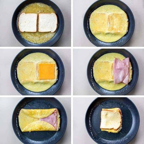 Egg And Ham Breakfast, Ham Breakfast Sandwich, French Toast Bites Recipe, Sandwich Tiktok, Tiktok Breakfast, Breakfast Puff Pastry, Ham And Egg Sandwich, Foil Meals, Egg Sandwich Recipe