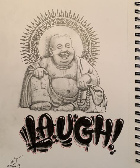 Laughing Buddha 11-26-19 Buddha Purnima Drawing, Laughing Buddha Drawing, Angry Buddha Tattoo, Laughing Buddha Sketch, Fat Buddha Tattoo, Goutam Buddha Sketch, Laughing Buddha Tattoo, Filler Tattoos, Indian Skull Tattoos