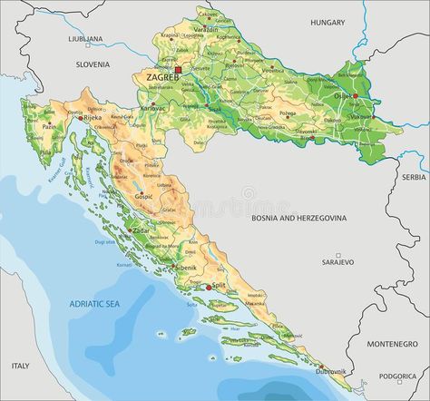 Croatia Map Illustration, Croatia Map, Maps Aesthetic, Hvar Croatia, Physical Map, Geography Map, Weather Map, Europe Map, Learning Languages