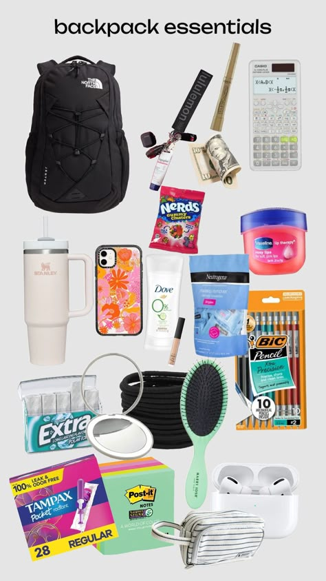 backpack essentials Backpack Layout, Backpack Essentials Highschool, High School Essentials, Middle School Backpack, Basketball Shoes Kyrie, School Emergency Kit, School Backpack Essentials, Middle School Survival, School Prep