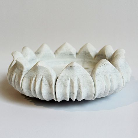 Shop our white marble bowls at Mix Furniture! Hand carved white marble bowl made in India. Beautiful for indoor or outdoor use. Marble Items, Marble Kitchen Decor, Marble Ideas, Temple Design For Home, Lotus Bowls, Marble Bowl, Marble Decor, Flower Bowl, Temple Design