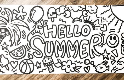 Giant Coloring Poster, Color Sheets, Chalkboard Lettering, Summer Banner, Banner Ideas, Birthday Banners, Paper Banners, Middle School Art, School Events