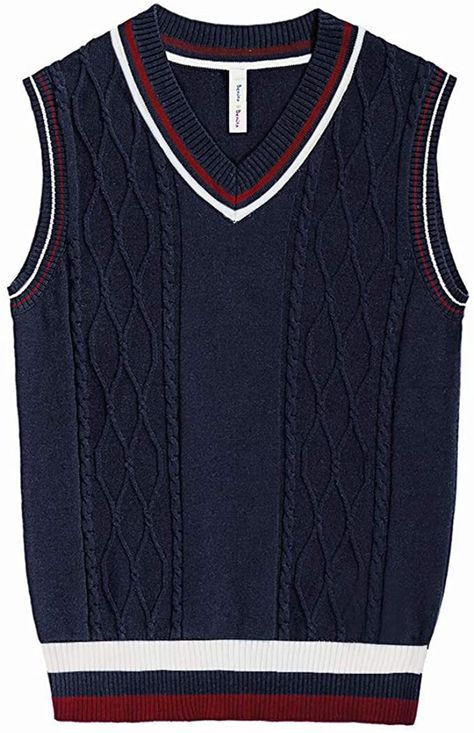 Benito & Benita Boys Sweater Vest V-Neck Cable Knit School Uniform Sweater for Kids Vest Uniform School, Male Sweater Vest Outfit, Sweater Vest Uniform, Blue Knit Sweater Vest, Knit Vest For Boys, Mens Vest Fashion, Sweater Vest Outfit, Big Men Fashion, Knit Vest Pattern