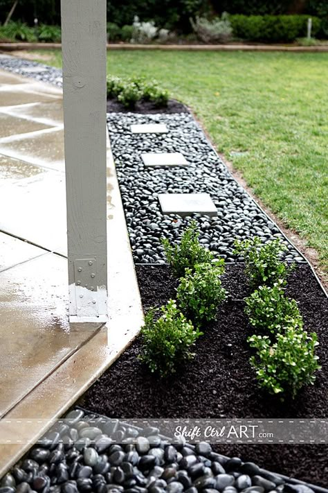 Our Patio progress: paint, sprinklers, flower bed, and new concrete - the progress Garden Shade, River Rock Landscaping, Gravel Patio, Pot Garden, Uk Garden, Garden Mini, Low Maintenance Landscaping, Garden Sheds, Patio Landscaping