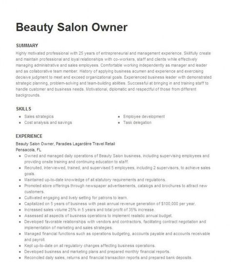 free beauty salon owneroperator manager resume example spa manager job description template Salon Manager Duties, Self Introduction Speech, Spa Manager, Spa Business Plan, Salon Business Plan, Job Description Template, Dog Spa, Spa Business, Manager Resume