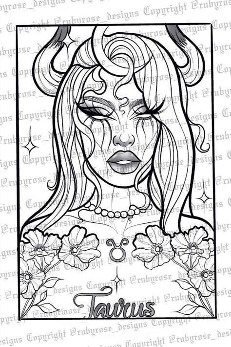 Taurus and Her Flowers Tattoo Design by Ruby Rose Taurus And Flowers Tattoo, Woman Taurus Tattoo, Taurus Goddess Drawing, Dark Taurus Tattoo, Taurus Queen Tattoo, Women Taurus Tattoo, Taurus Lady Tattoo, Taurus Tarot Card Tattoo, Zodiac Goddess Tattoo