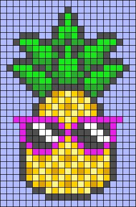 Alpha pattern #120964 | BraceletBook Pineapple Pixel Art, Festival Perler, Fruit Pixel Art, Pixel Art Summer, Pixel Art Fruit, Food Pixel Art, Pixel Art Funny, Pixlr Art, Kawaii Pixel Art