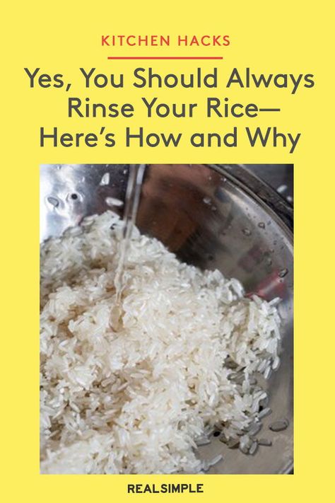 Yes, You Should Always Rinse Your Rice—Here’s How | Learn why food experts reveal you should wash your rice before you cook with it and how to wash your rice correctly. Learn this cooking hack and other kitchen tips to help you become a better cook. #foodhacks #realsimple #recipehacks #lifehacks #kitchenhacks How To Wash Rice, Best Way To Cook Rice, How Much Rice To Cook Per Person, Best Way To Reheat Rice, How To Store Rice Long Term, Rice To Water Ratio In Rice Cooker, How To Make Sticky Rice With Normal Rice, Stick Of Butter Rice, Parboiled Rice