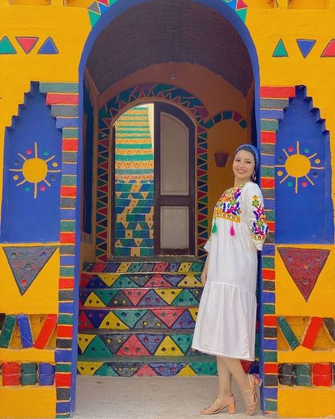 Nubian village Egypt blue village colorful village Nubian Art Egyptian, Nubian Village Egypt, Nubian Village Aswan Egypt, Nubian Pattern, Nubian Fashion, Nubian Houses, Nubian Architecture, Egyptian Folklore, Nubian Style