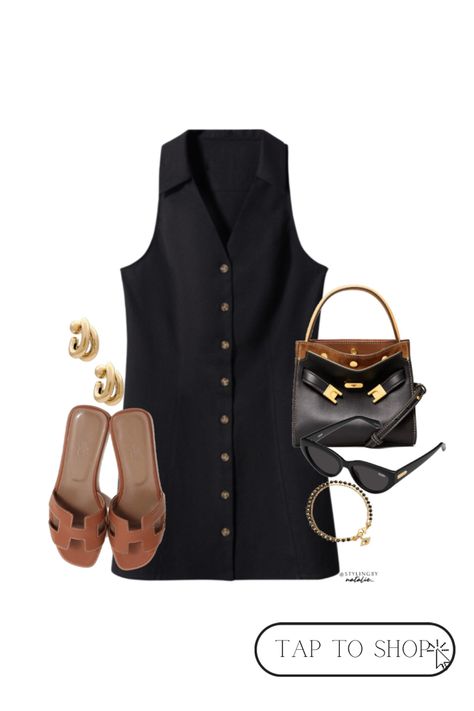 Black button up dress, flat tan sandals, black Tory burch bag, quay sunglasses & gold accessories. Summer dress, casual dress, sleeveless dress, summer outfit, black outfit, chic wear #ltkshoecrush #LTKstyletip #LTKunder50 #blackdresscasual #buttondress #casualoutfit #casualchicstyle #hermes #fashionstylist #blackdressesforwomen #ootd #chic #summerdress Preppy Lake Outfit, Classy Summer Outfits Work, Chic Summer Outfits Classy, Flat Tan Sandals, Button Up Dress Outfit, Black Dress Outfit Summer, Summer Outfits Vacation, Black Summer Outfits, Ootd Chic