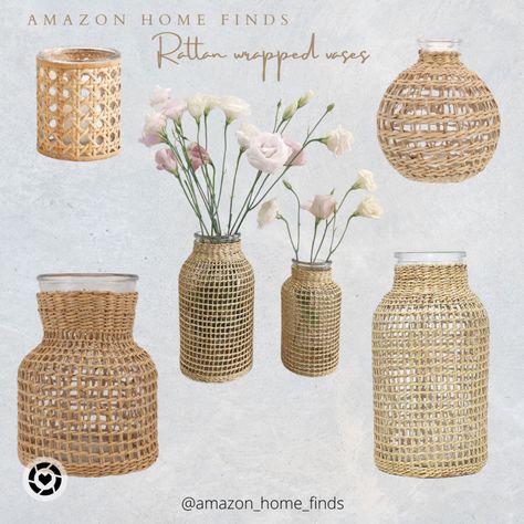 Rattan Vase Decor, Wicker Vase Decor Ideas, Wicker Vase, Rattan Vase, Rattan Decor, Lake Michigan Wedding, Woven Vase, Flower Season, Rattan Cane