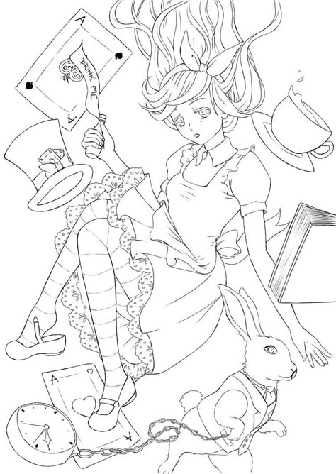 Coloring Pages Alice In Wonderland, Anime Alice In Wonderland, Alice In Wonderland Anime, Alice In Wonderland Coloring Pages, Wonderland Coloring Pages, Alice In Wonderland Coloring, Anime Coloring Pages, Alice In Wonderland Flowers, Chibi Coloring Pages